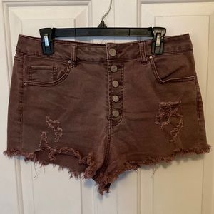 Purple Distressed Cropped Shorts